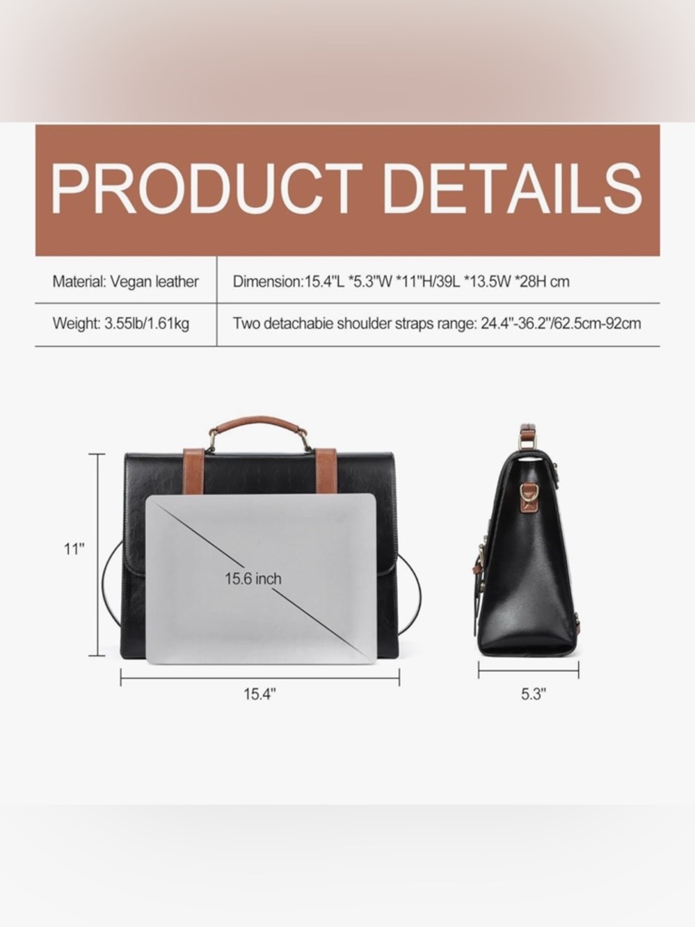 Black and Brown Leather Brief Backpack - Picture 2 of 6